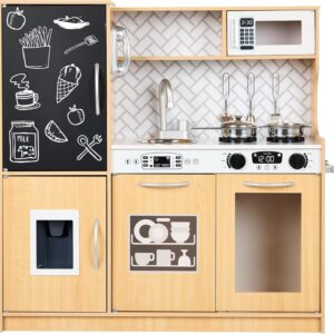 Best Choice Products Pretend Play Kitchen Wooden Toy Set for Kids w\/Realistic Design, Telephone, Utensils, Oven, Microwave, Sink - Natural