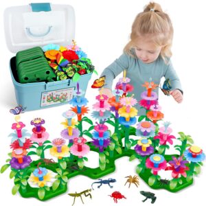 Birthday Toys Gifts for 2 3 4 5 6 Years Old Toddler Girls Boys, 156 PCS Insect Flower Garden Building Educational STEM Learning Pretend Play Gardening Set, Gifts for Preschool Kids Age 2+