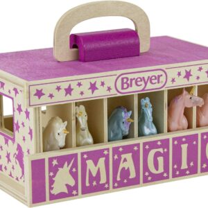 Breyer Unicorn Magic Wooden Carry Stable Playset with 6 Unicorns – Unicorn Gifts for Girls | Toys for Kids Ages 4–8 | Hand-Painted Horses in Carrying Case | Imaginative Play Set