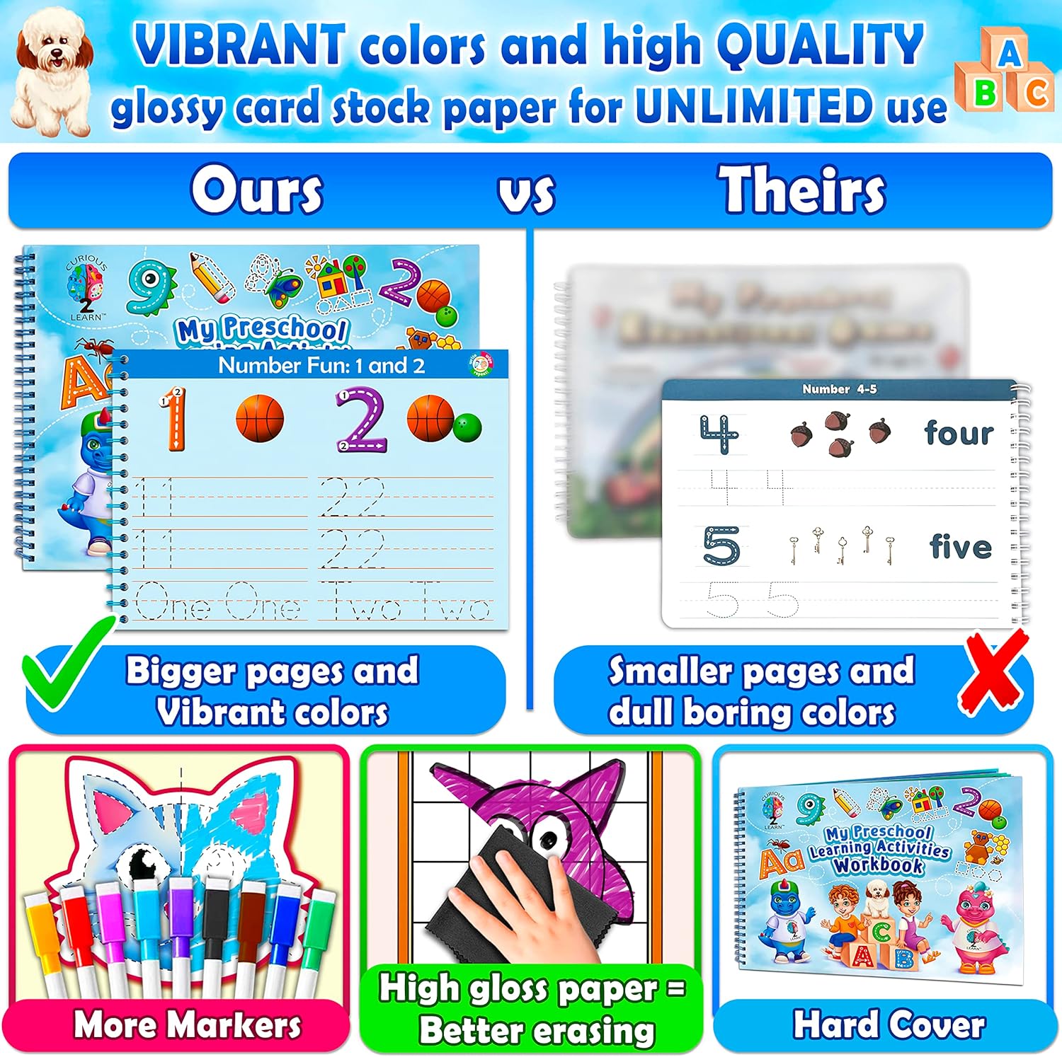 Curious 2 Learn Toddler Preschool Learning Activities | Handwriting Practice for Kids | Workbook Learning Resources| Tracing Kindergarten Workbooks | Busy Book | 4 Year Old Boy Birthday Gift | Blue - Image 5