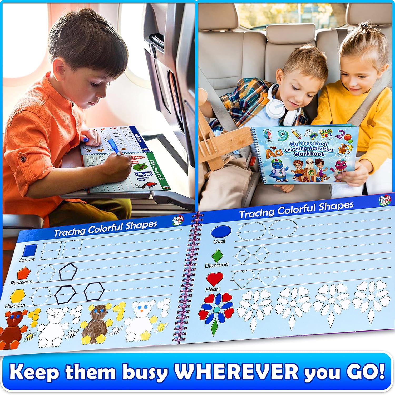 Curious 2 Learn Toddler Preschool Learning Activities | Handwriting Practice for Kids | Workbook Learning Resources| Tracing Kindergarten Workbooks | Busy Book | 4 Year Old Boy Birthday Gift | Blue - Image 7