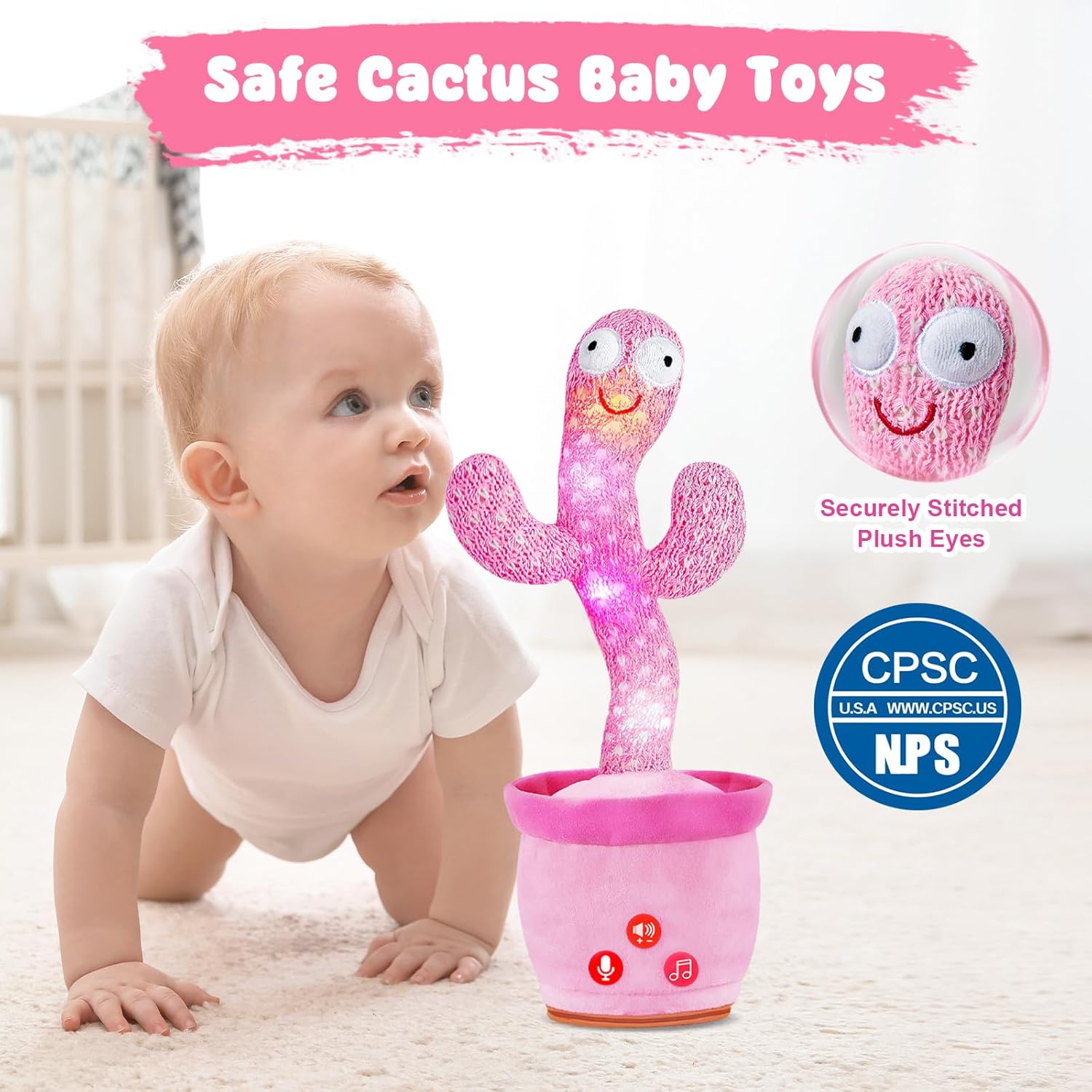 Dancing Talking Cactus Toy for Baby Toddler, Volume Adjustable, Mimicking, Recording, Singing English Songs, Tummy Time Toys –Baby Toys Girls Gifts - Image 6