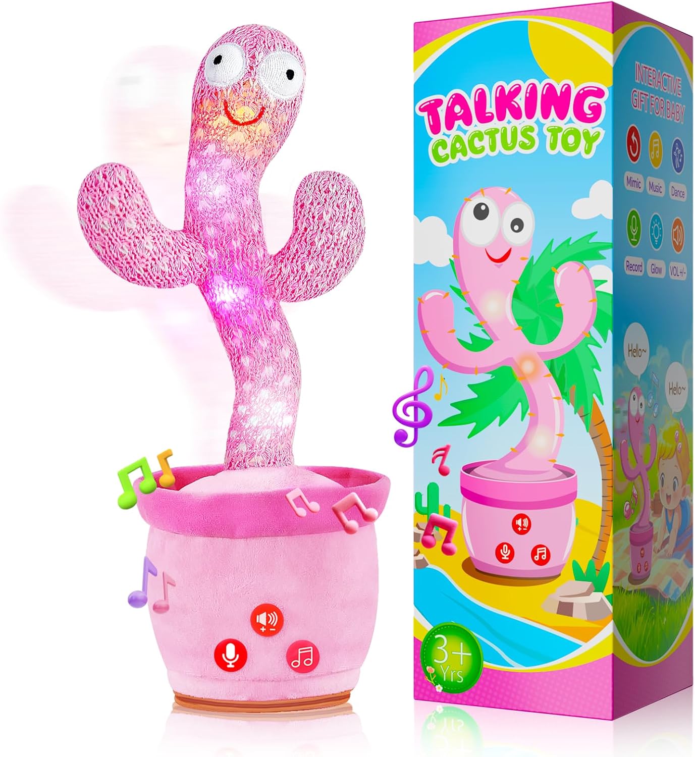 Dancing Talking Cactus Toy for Baby Toddler, Volume Adjustable, Mimicking, Recording, Singing English Songs, Tummy Time Toys –Baby Toys Girls Gifts