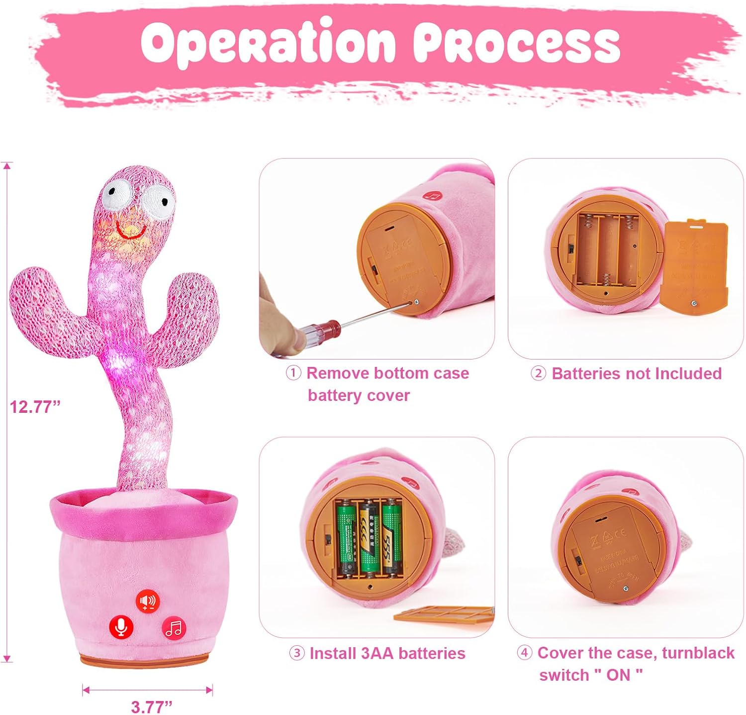 Dancing Talking Cactus Toy for Baby Toddler, Volume Adjustable, Mimicking, Recording, Singing English Songs, Tummy Time Toys –Baby Toys Girls Gifts - Image 3