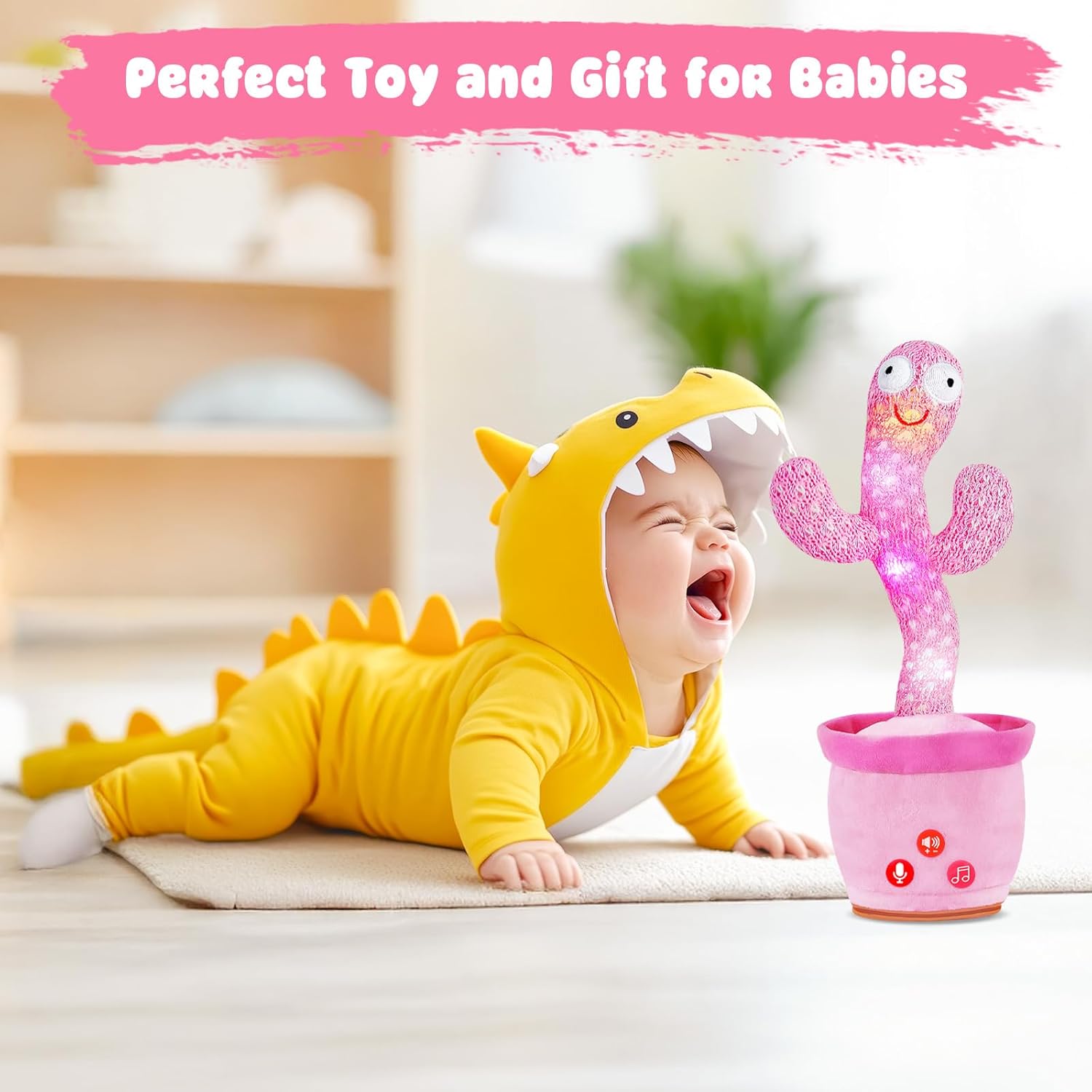 Dancing Talking Cactus Toy for Baby Toddler, Volume Adjustable, Mimicking, Recording, Singing English Songs, Tummy Time Toys –Baby Toys Girls Gifts - Image 2