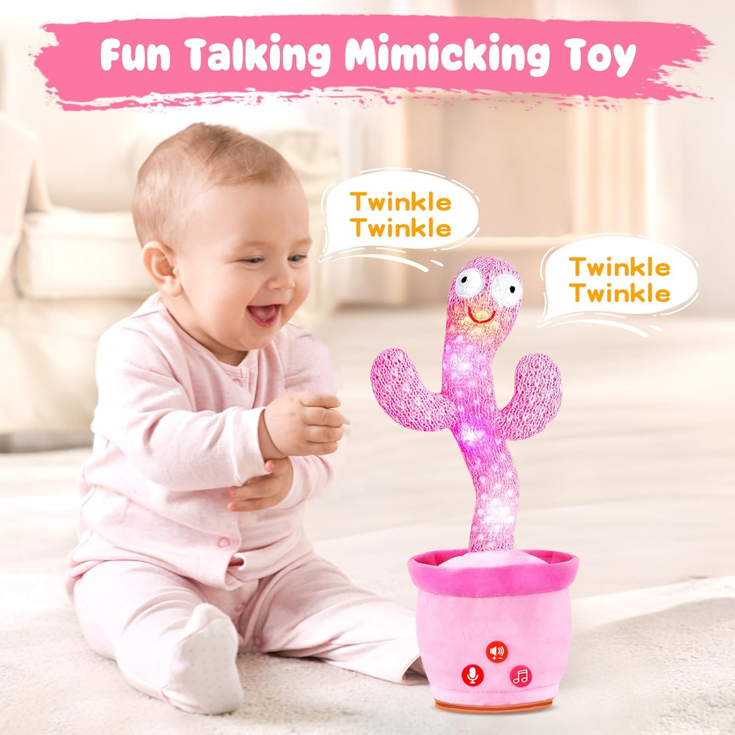 Dancing Talking Cactus Toy for Baby Toddler, Volume Adjustable, Mimicking, Recording, Singing English Songs, Tummy Time Toys –Baby Toys Girls Gifts - Image 4