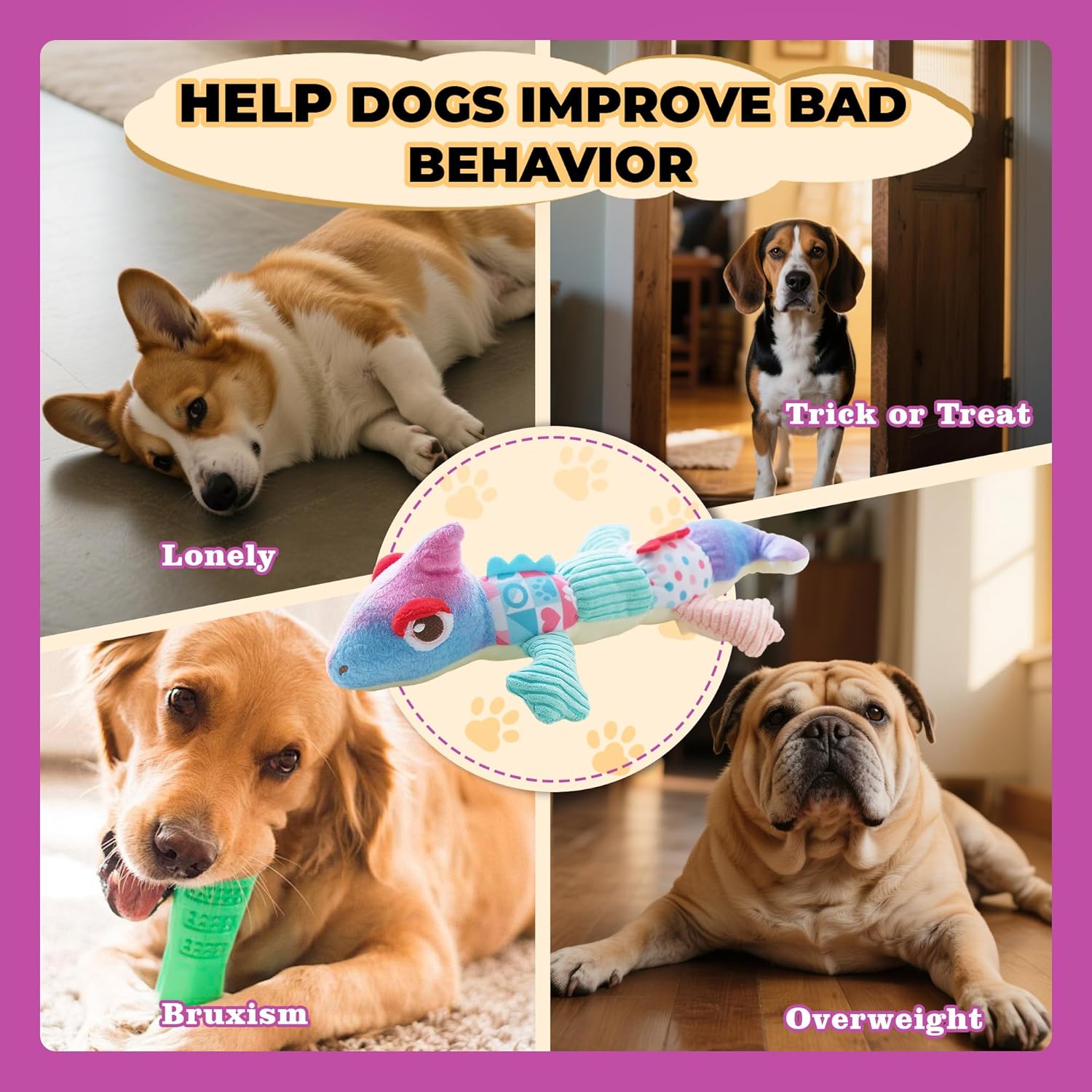 DSUMD Squeaky Dog Toys Stuffed Tear-Resistant Plush Chameleon Pet Toy Eliminates Boredom for Small Medium Breed, for Chewing and Playing Tug of War (Purple) - Image 5