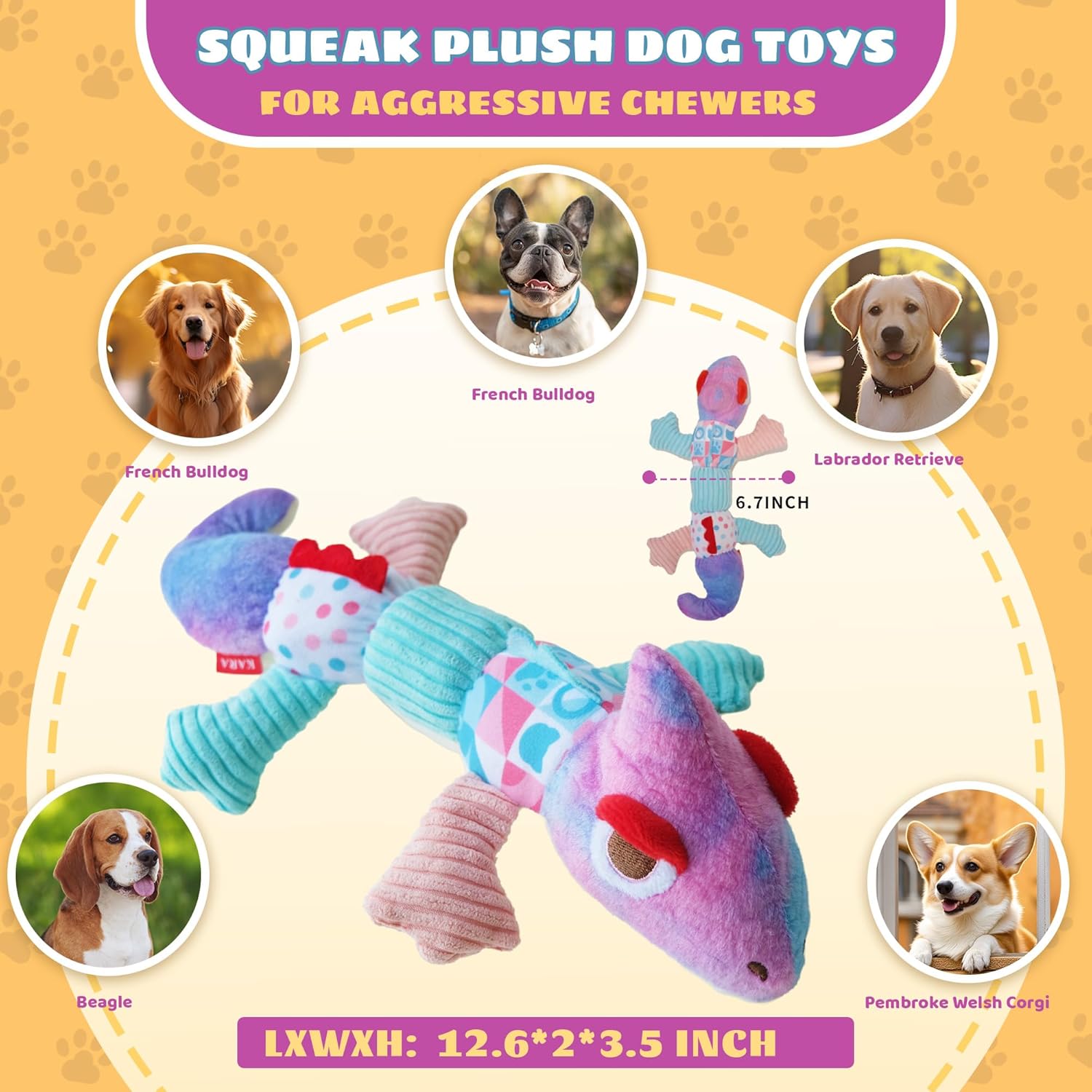 DSUMD Squeaky Dog Toys Stuffed Tear-Resistant Plush Chameleon Pet Toy Eliminates Boredom for Small Medium Breed, for Chewing and Playing Tug of War (Purple) - Image 3