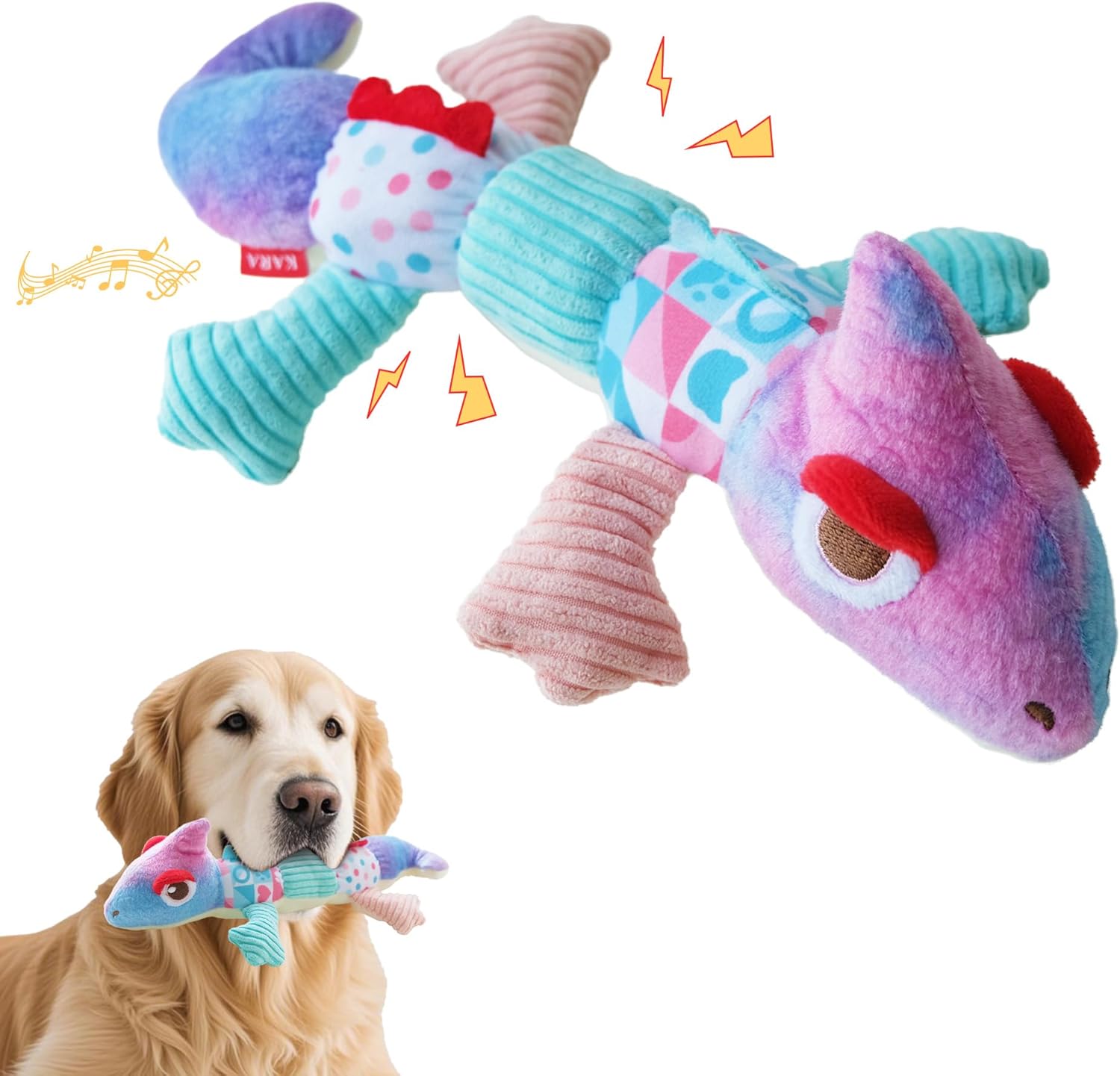 DSUMD Squeaky Dog Toys Stuffed Tear-Resistant Plush Chameleon Pet Toy Eliminates Boredom for Small Medium Breed, for Chewing and Playing Tug of War (Purple)