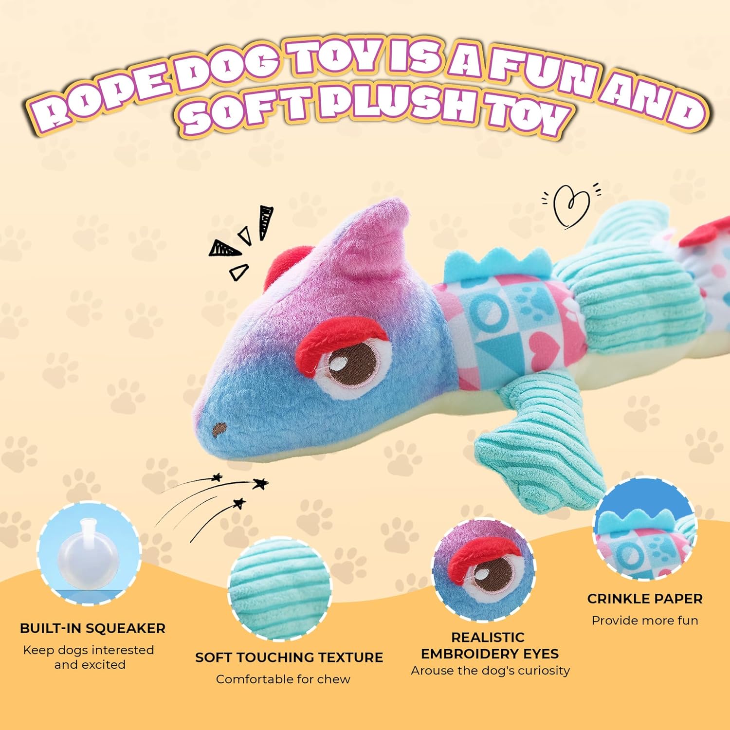 DSUMD Squeaky Dog Toys Stuffed Tear-Resistant Plush Chameleon Pet Toy Eliminates Boredom for Small Medium Breed, for Chewing and Playing Tug of War (Purple) - Image 2