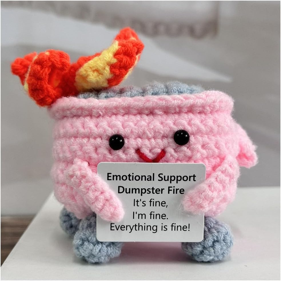 Emotional Support Crochet Dumpster Fire with Positive Card Cute Room Decor Knitted Toys Funny Crochet Support Buddies Gifts for Friends (Green&Blue&Red) - Image 13