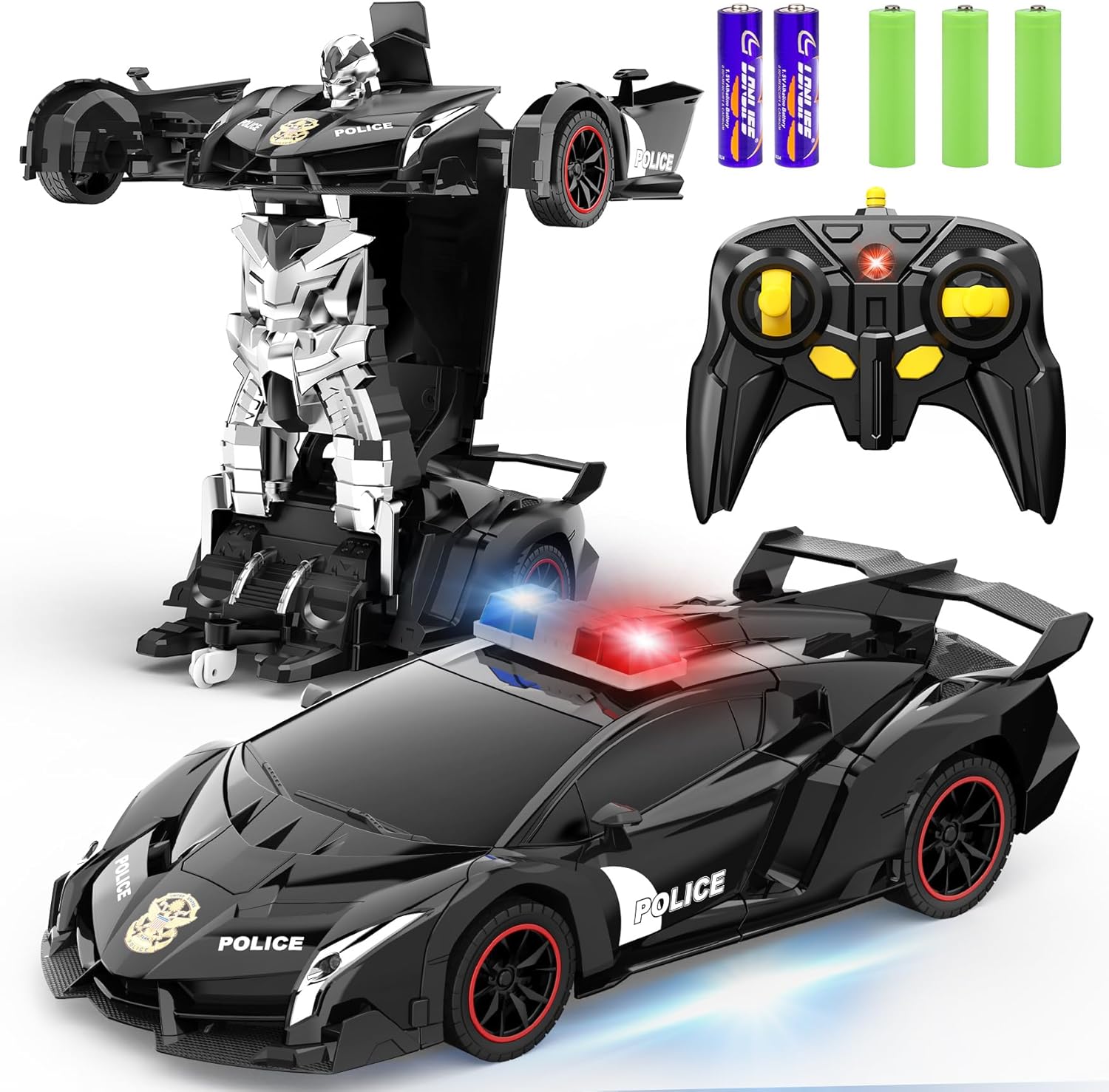 FDJ Remote Control Car - Transform Toys Car Robot, One Button Deformation to Robot with Flashing Light, 2.4Ghz 1:18 Scale Transforming Police Car Kids Toys with 360 Degree Rotating, Girls Boys Toys - Image 11