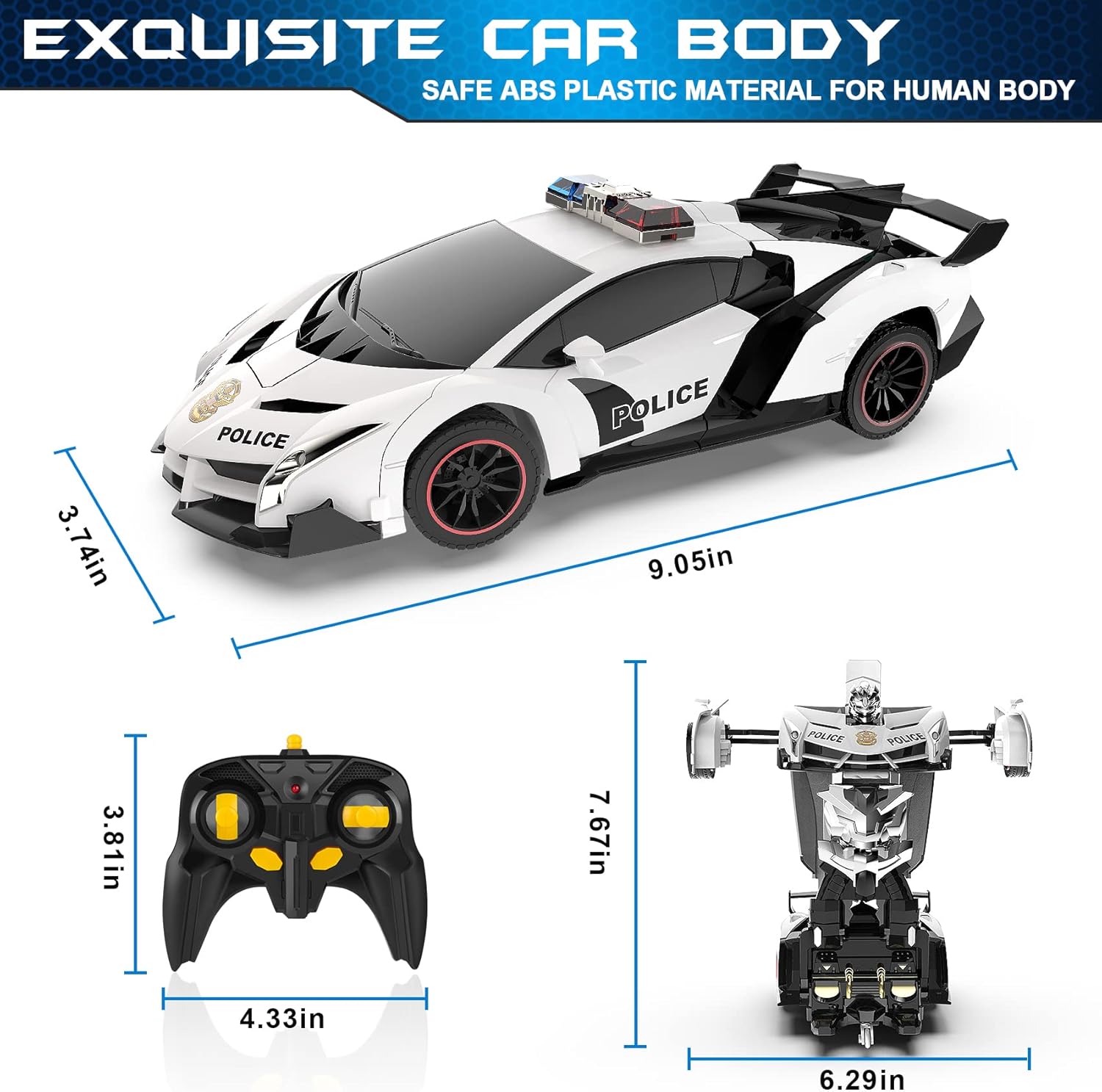 FDJ Remote Control Car - Transform Toys Car Robot, One Button Deformation to Robot with Flashing Light, 2.4Ghz 1:18 Scale Transforming Police Car Kids Toys with 360 Degree Rotating, Girls Boys Toys - Image 3