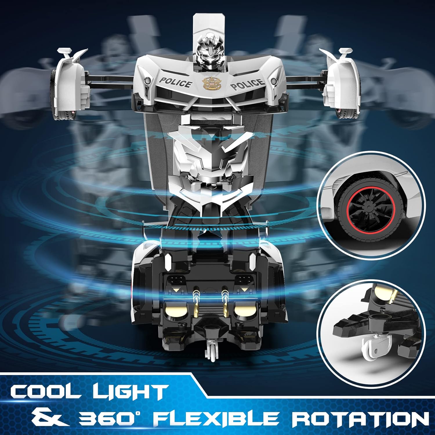 FDJ Remote Control Car - Transform Toys Car Robot, One Button Deformation to Robot with Flashing Light, 2.4Ghz 1:18 Scale Transforming Police Car Kids Toys with 360 Degree Rotating, Girls Boys Toys - Image 6