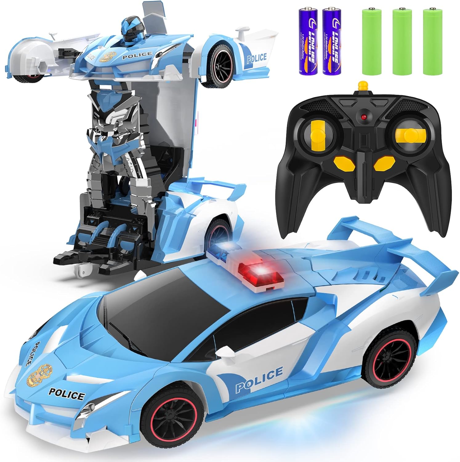 FDJ Remote Control Car - Transform Toys Car Robot, One Button Deformation to Robot with Flashing Light, 2.4Ghz 1:18 Scale Transforming Police Car Kids Toys with 360 Degree Rotating, Girls Boys Toys - Image 8