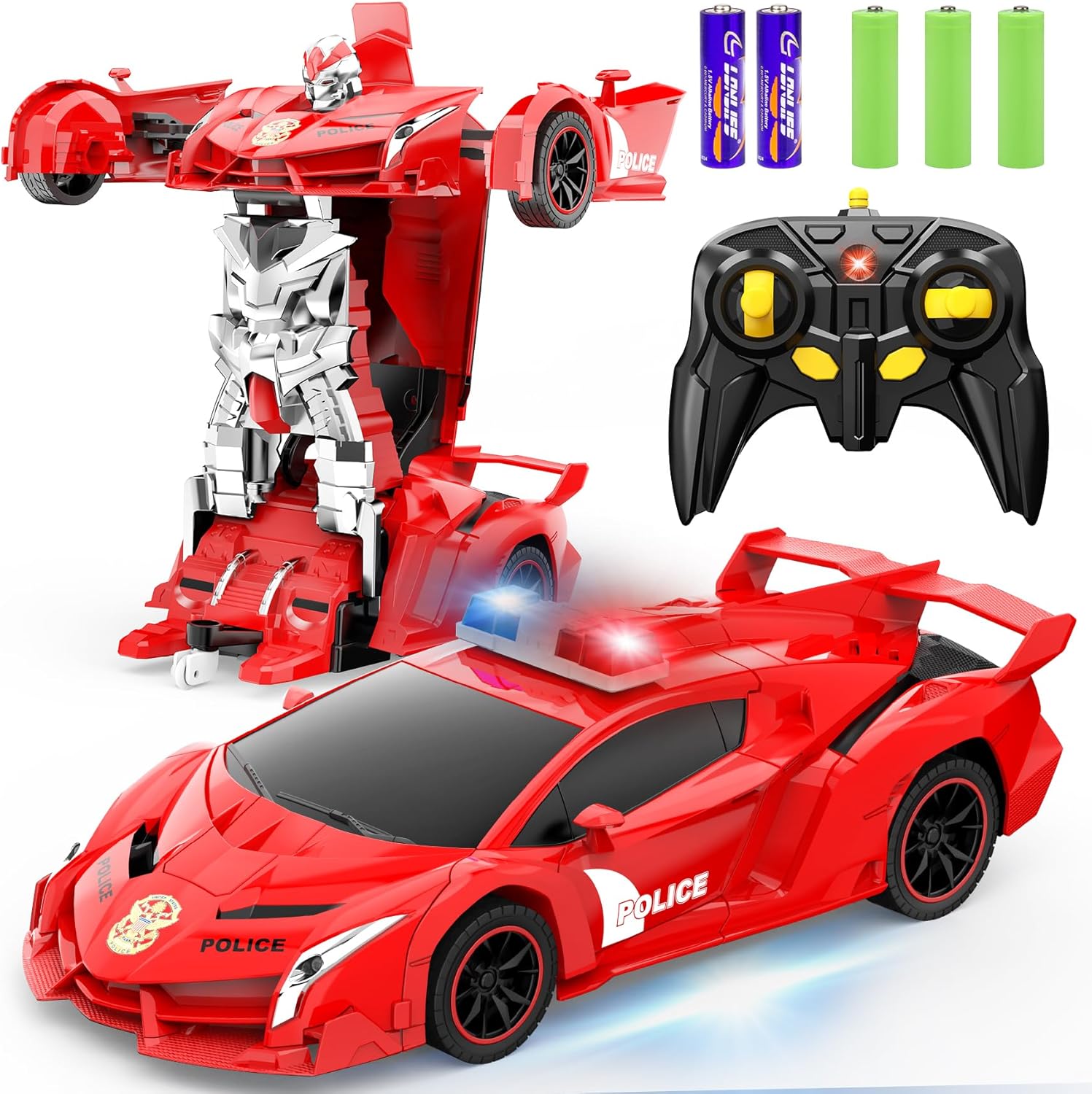 FDJ Remote Control Car - Transform Toys Car Robot, One Button Deformation to Robot with Flashing Light, 2.4Ghz 1:18 Scale Transforming Police Car Kids Toys with 360 Degree Rotating, Girls Boys Toys - Image 10