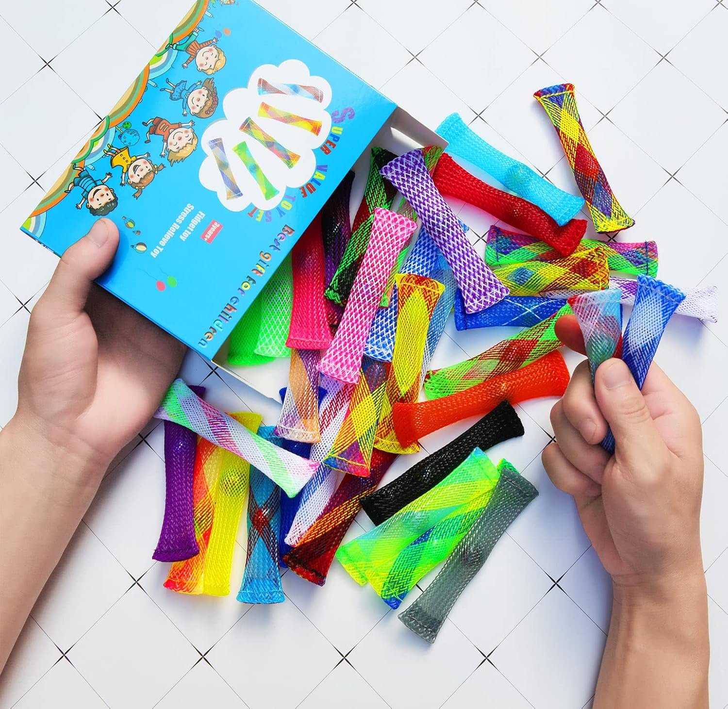 Fidget Toy 42 Pack Mixed Color Marble Mesh Fidget Toys,Stress Relieve Toy,Focus Enhance, Marble and Mesh Fidget Stress Relieve Toy for Kids Adults ADHD ADD Autism Halloween Decorations - Image 2