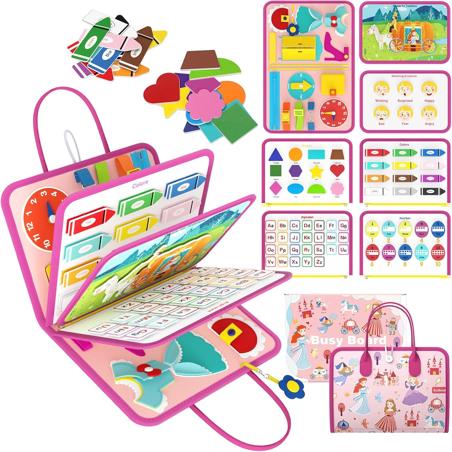 Freebear Busy Board Toddler Travel Toys Sensory Toys for Toddlers 1 2 3 4, Montessori Learning Toys for Toddlers Activities Board, Educational Toys for 3 4 Year Old Boys Girls Gift, Deluxe Classic - Image 9