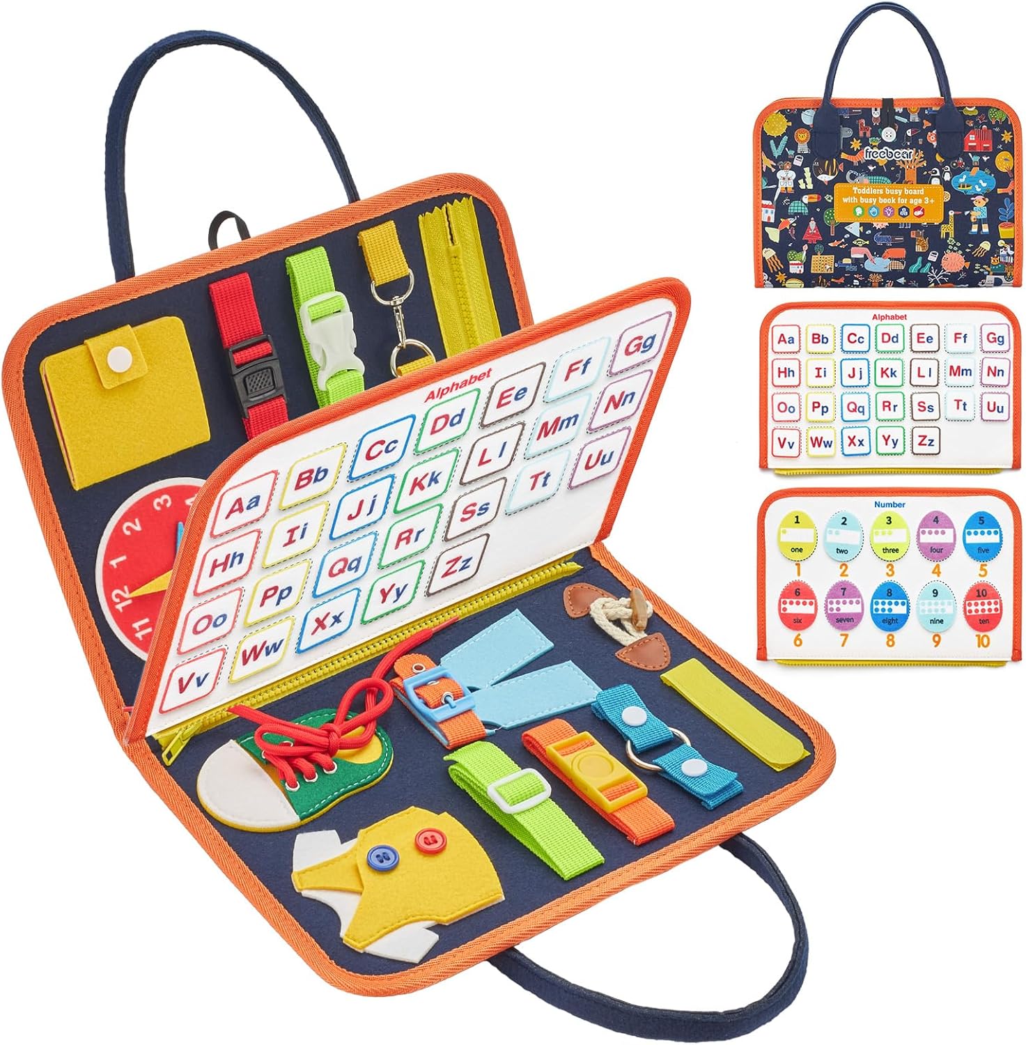 Freebear Busy Board Toddler Travel Toys Sensory Toys for Toddlers 1 2 3 4, Montessori Learning Toys for Toddlers Activities Board, Educational Toys for 3 4 Year Old Boys Girls Gift, Deluxe Classic - Image 7