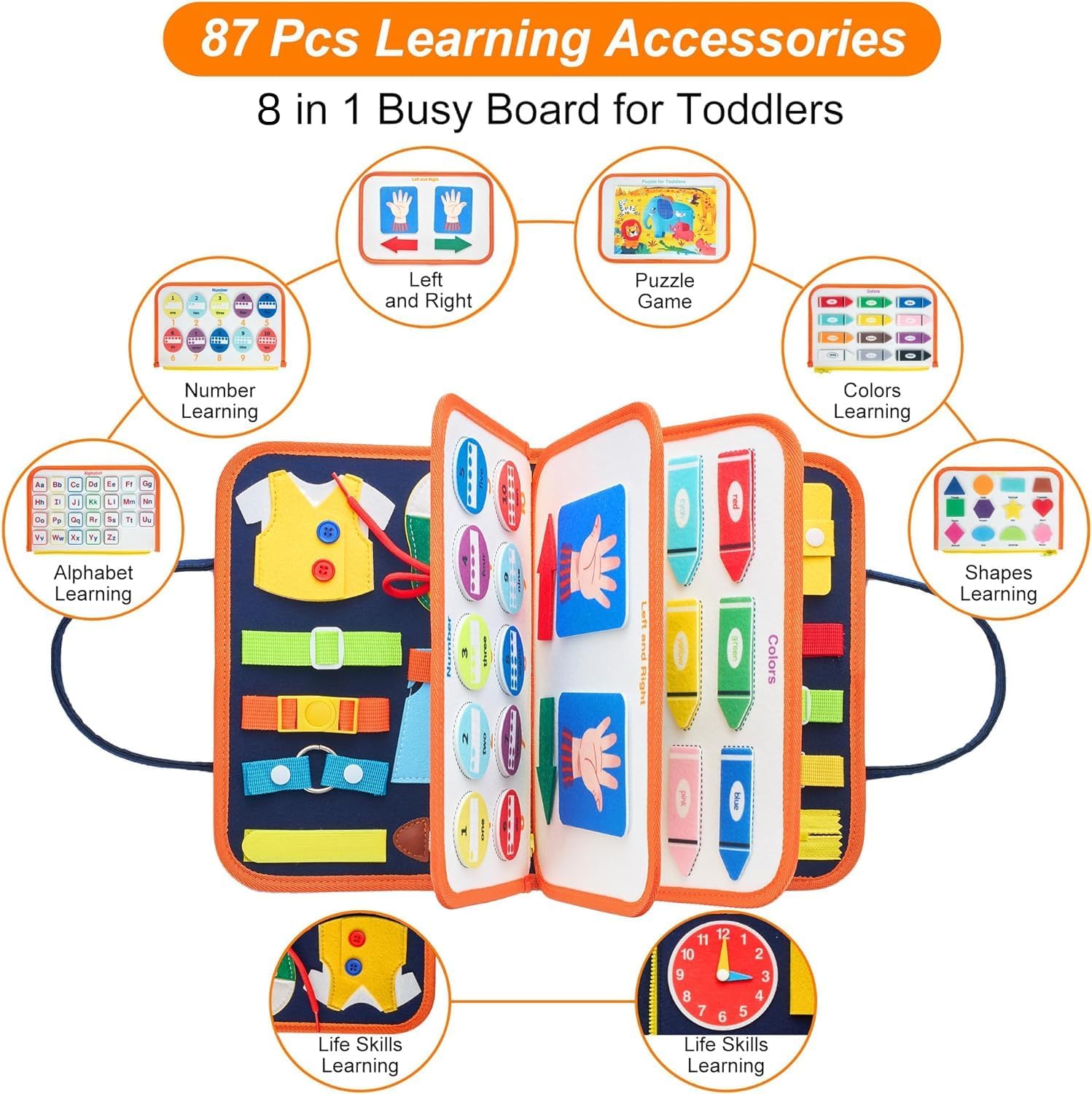 Freebear Busy Board Toddler Travel Toys Sensory Toys for Toddlers 1 2 3 4, Montessori Learning Toys for Toddlers Activities Board, Educational Toys for 3 4 Year Old Boys Girls Gift, Deluxe Classic - Image 5