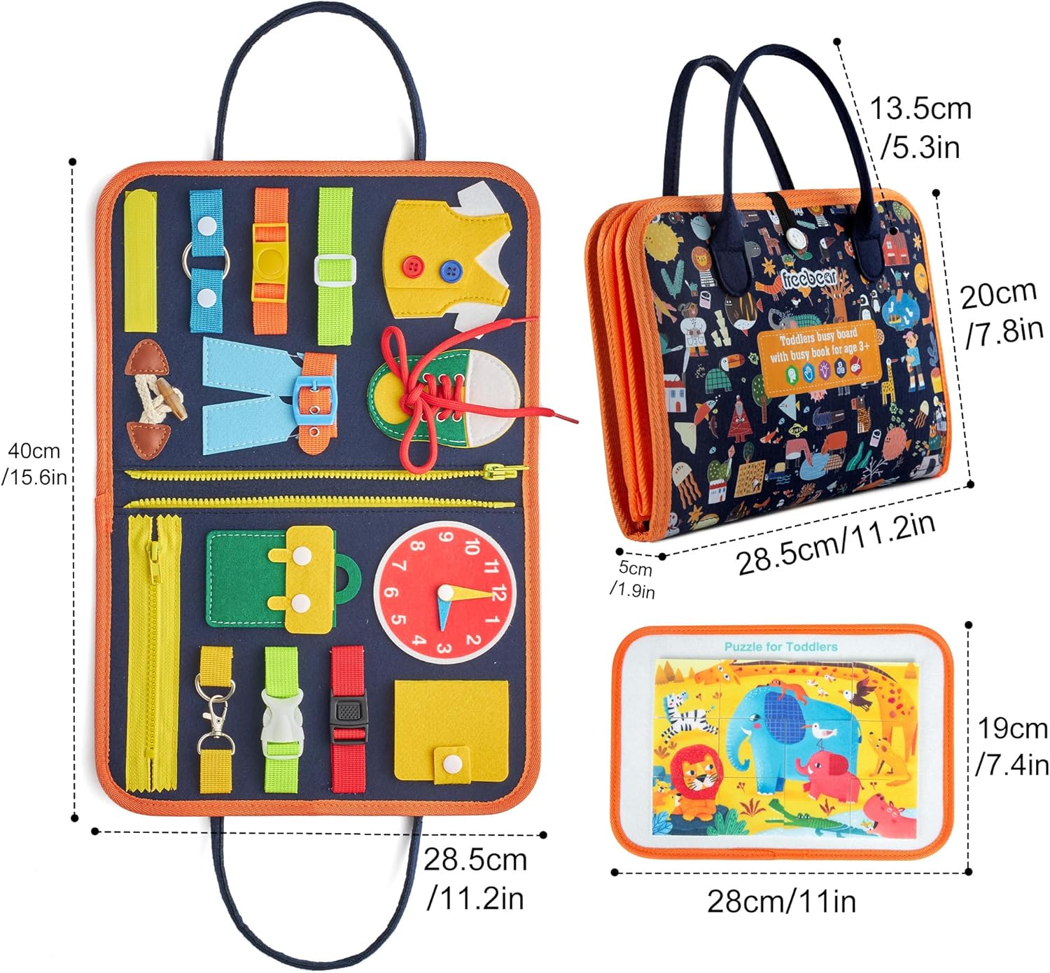 Freebear Busy Board Toddler Travel Toys Sensory Toys for Toddlers 1 2 3 4, Montessori Learning Toys for Toddlers Activities Board, Educational Toys for 3 4 Year Old Boys Girls Gift, Deluxe Classic - Image 2