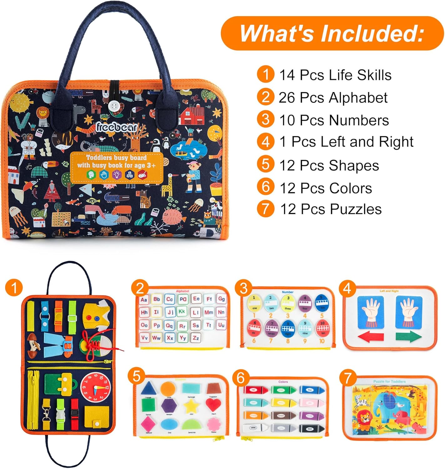 Freebear Busy Board Toddler Travel Toys Sensory Toys for Toddlers 1 2 3 4, Montessori Learning Toys for Toddlers Activities Board, Educational Toys for 3 4 Year Old Boys Girls Gift, Deluxe Classic - Image 6