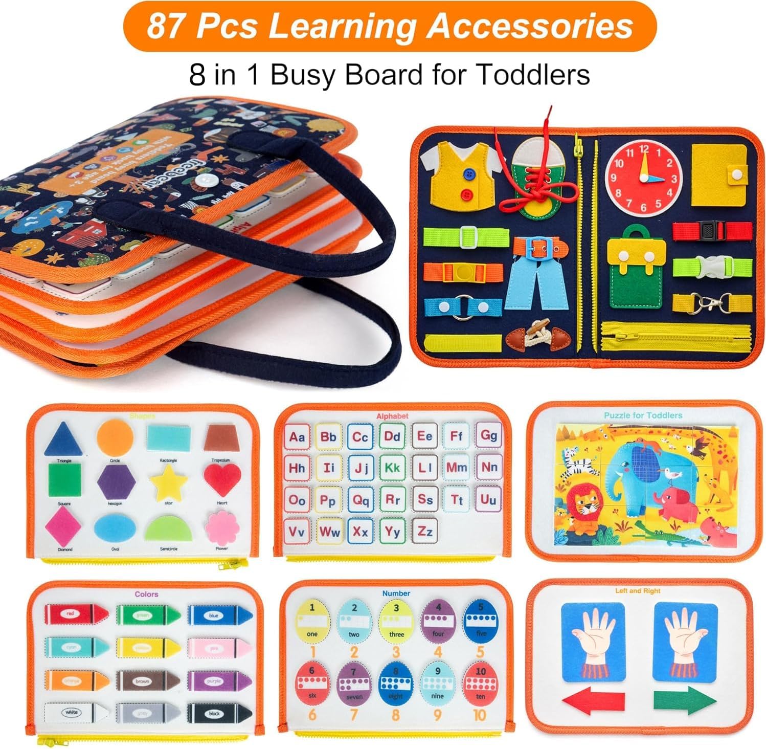 Freebear Busy Board Toddler Travel Toys Sensory Toys for Toddlers 1 2 3 4, Montessori Learning Toys for Toddlers Activities Board, Educational Toys for 3 4 Year Old Boys Girls Gift, Deluxe Classic - Image 3