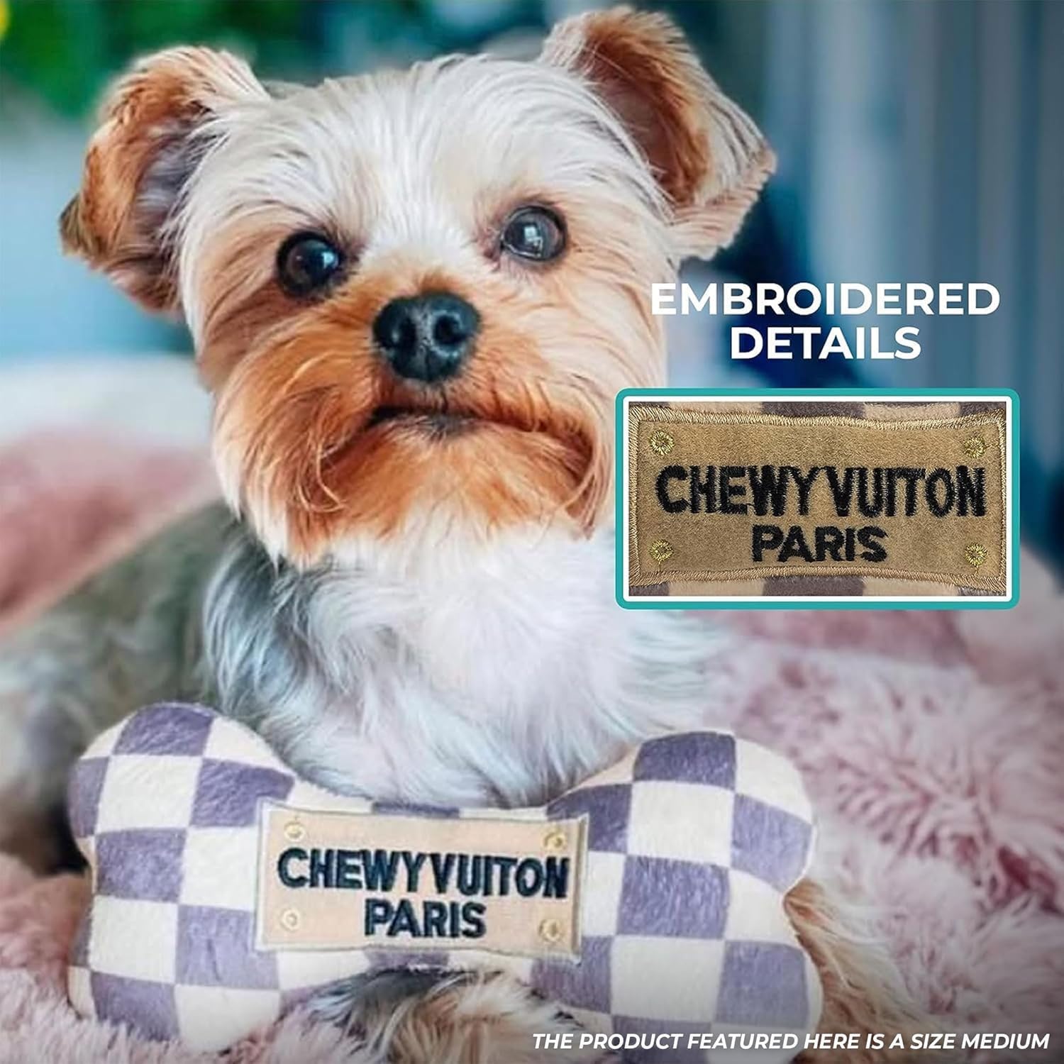 Haute Diggity Dog Medium Checker Chewy Vuiton Plush Dog Toys for Small, Medium & Large Dogs, 3-Pack Durable Stuffed Designer-Inspired Pet Toys with Interactive Squeaker, Machine-Washable & Safe - Image 6