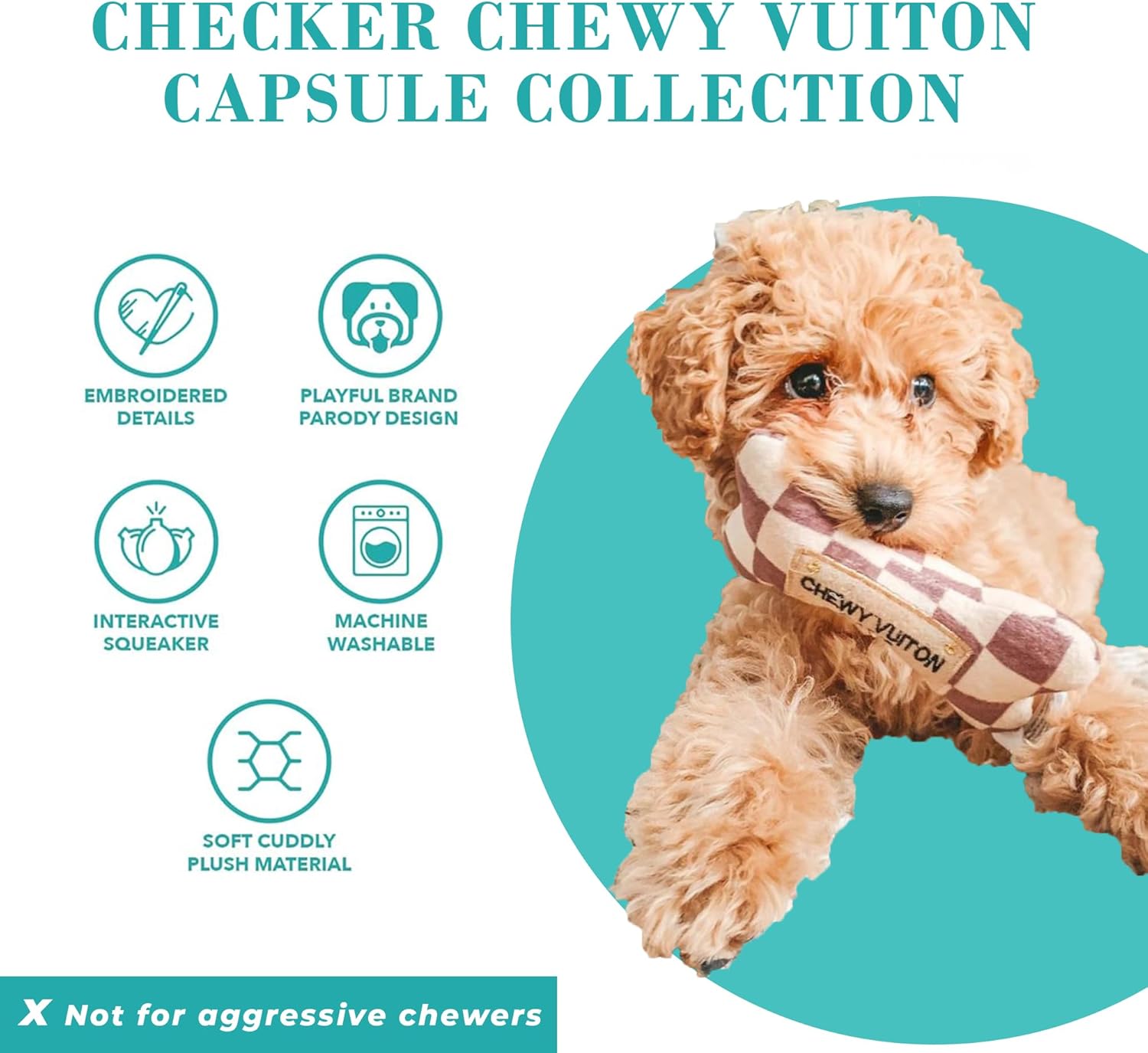 Haute Diggity Dog Medium Checker Chewy Vuiton Plush Dog Toys for Small, Medium & Large Dogs, 3-Pack Durable Stuffed Designer-Inspired Pet Toys with Interactive Squeaker, Machine-Washable & Safe - Image 5