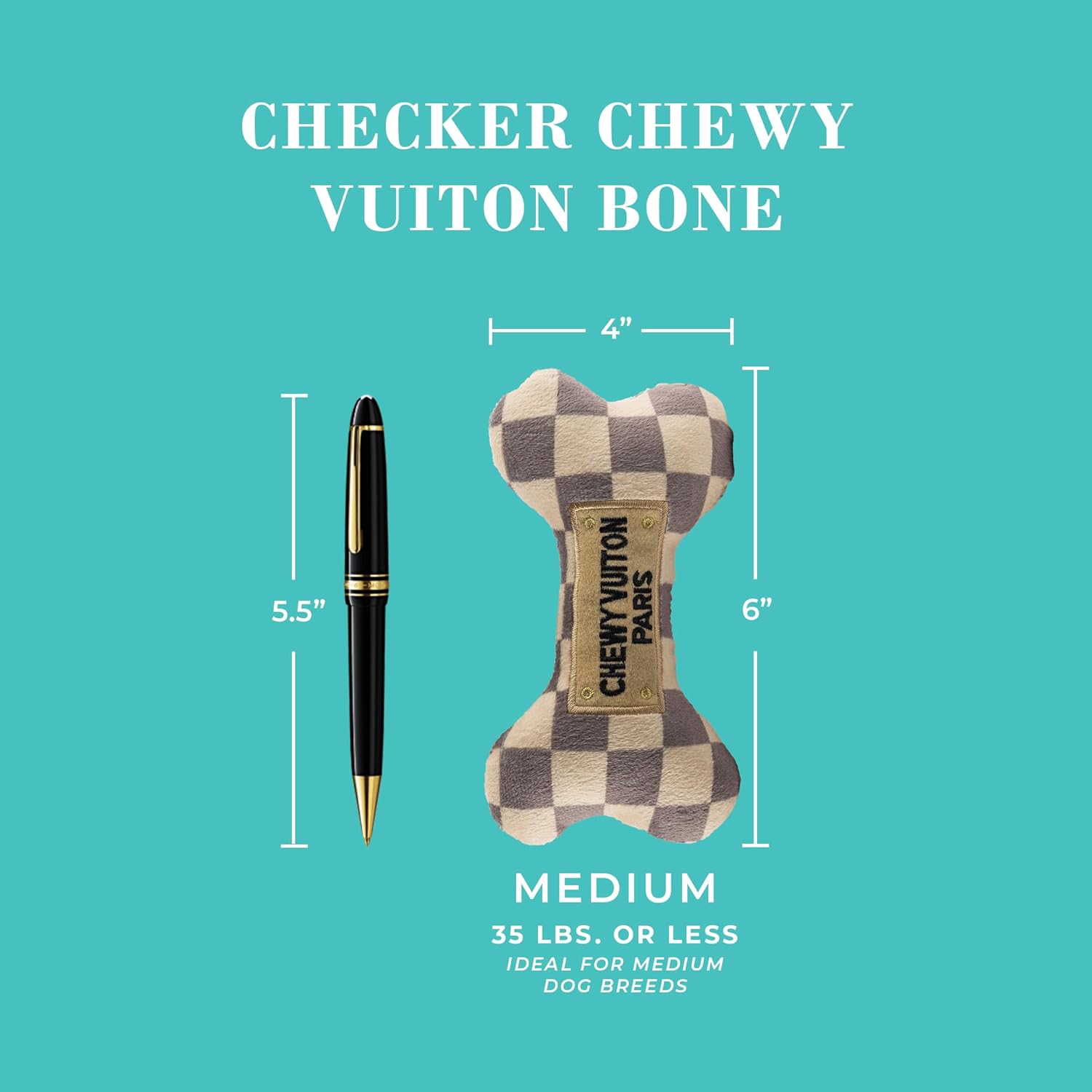 Haute Diggity Dog Medium Checker Chewy Vuiton Plush Dog Toys for Small, Medium & Large Dogs, 3-Pack Durable Stuffed Designer-Inspired Pet Toys with Interactive Squeaker, Machine-Washable & Safe - Image 2