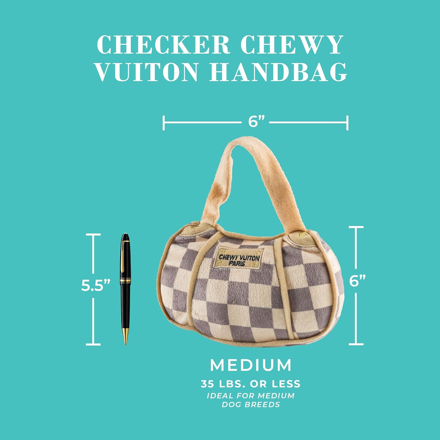 Haute Diggity Dog Medium Checker Chewy Vuiton Plush Dog Toys for Small, Medium & Large Dogs, 3-Pack Durable Stuffed Designer-Inspired Pet Toys with Interactive Squeaker, Machine-Washable & Safe - Image 4