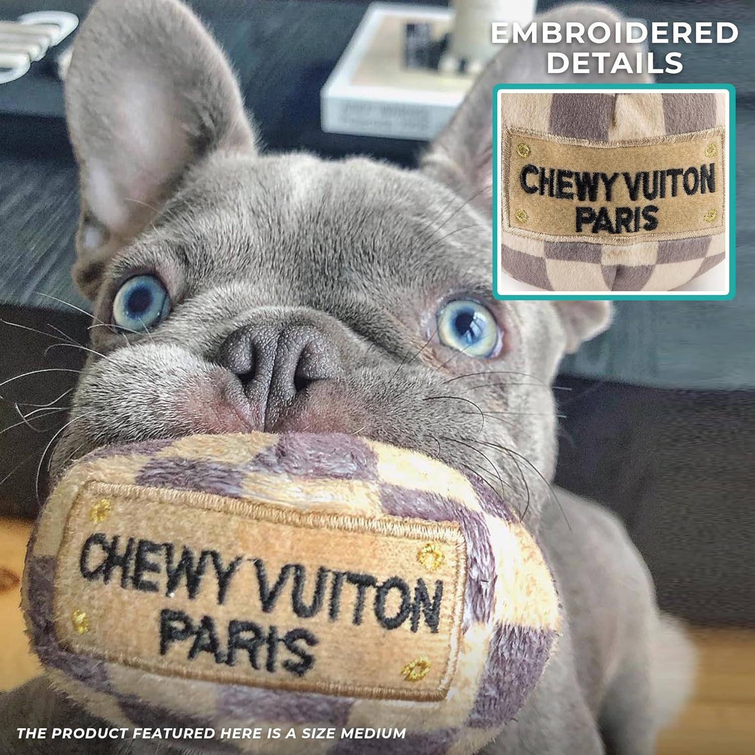 Haute Diggity Dog Medium Checker Chewy Vuiton Plush Dog Toys for Small, Medium & Large Dogs, 3-Pack Durable Stuffed Designer-Inspired Pet Toys with Interactive Squeaker, Machine-Washable & Safe - Image 7