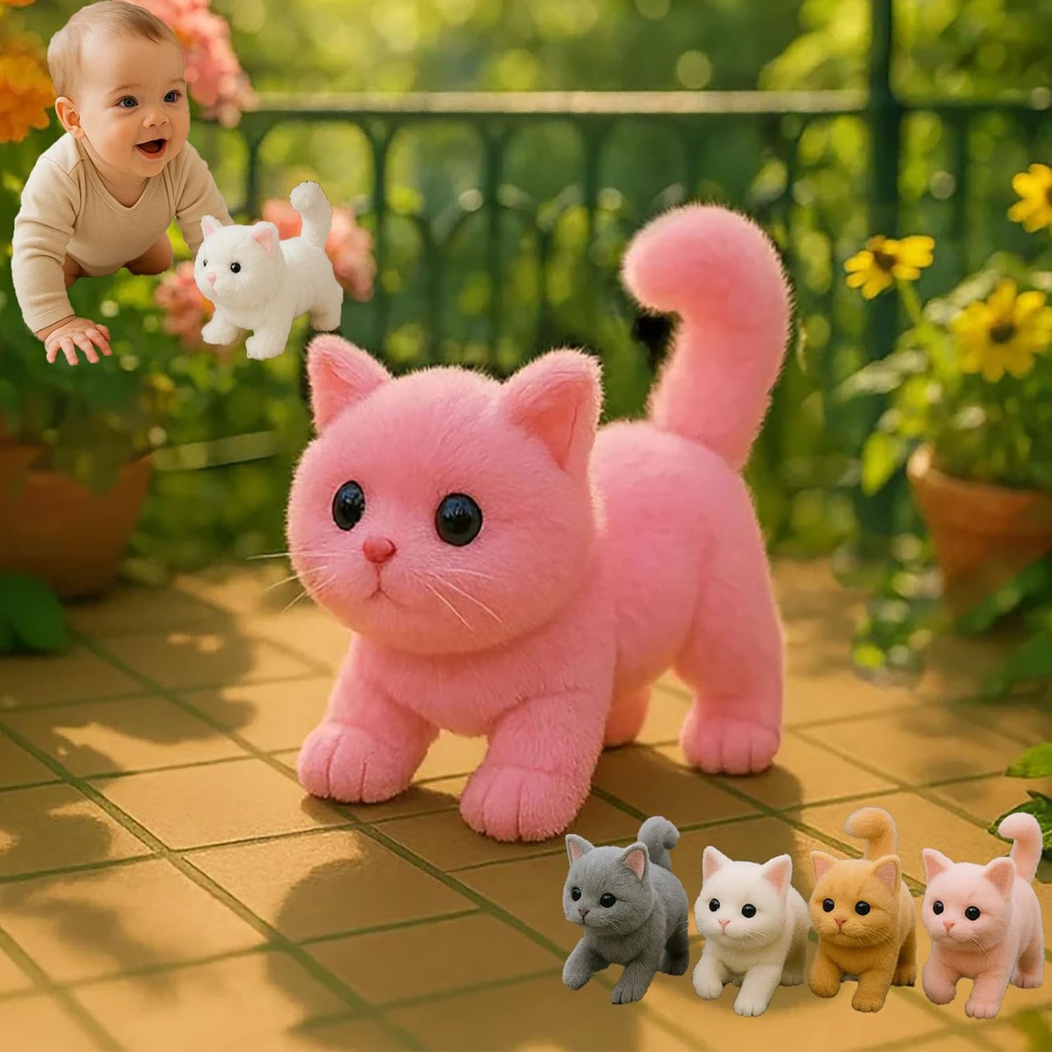 Hswera My Realistic Cat Toy-Bring Endless Joy and Warmth, 2025 New Ai Robot Kitten That Acts Like a Real Cats,Toy Cat That Walks, Meows & Tail Wagging (Pink)