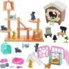 iselyn Pet Pretend Play Toys, 48Pcs Cat Figures Toys for Kids Realistic Detailed Cat Care Center with Accessories Toy Sets Educational Gifts for Kids Toddlers Girls Boys
