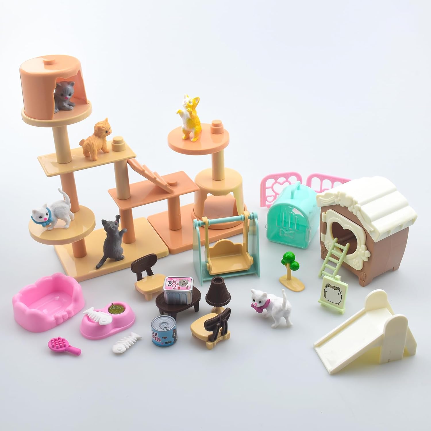 iselyn Pet Pretend Play Toys, 48Pcs Cat Figures Toys for Kids Realistic Detailed Cat Care Center with Accessories Toy Sets Educational Gifts for Kids Toddlers Girls Boys - Image 6