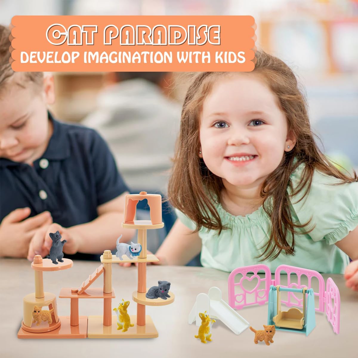 iselyn Pet Pretend Play Toys, 48Pcs Cat Figures Toys for Kids Realistic Detailed Cat Care Center with Accessories Toy Sets Educational Gifts for Kids Toddlers Girls Boys - Image 4