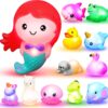 JOYIN 12 PCS Light Up Bath Toys, Toddler Flashing Colourful LED Bathtub Mermaid Toy, Baby Bathtime Floating Rubber Shower Gifts for Infant Kids Boy Girl Valentines Easter Gifts Swimming Pool Party