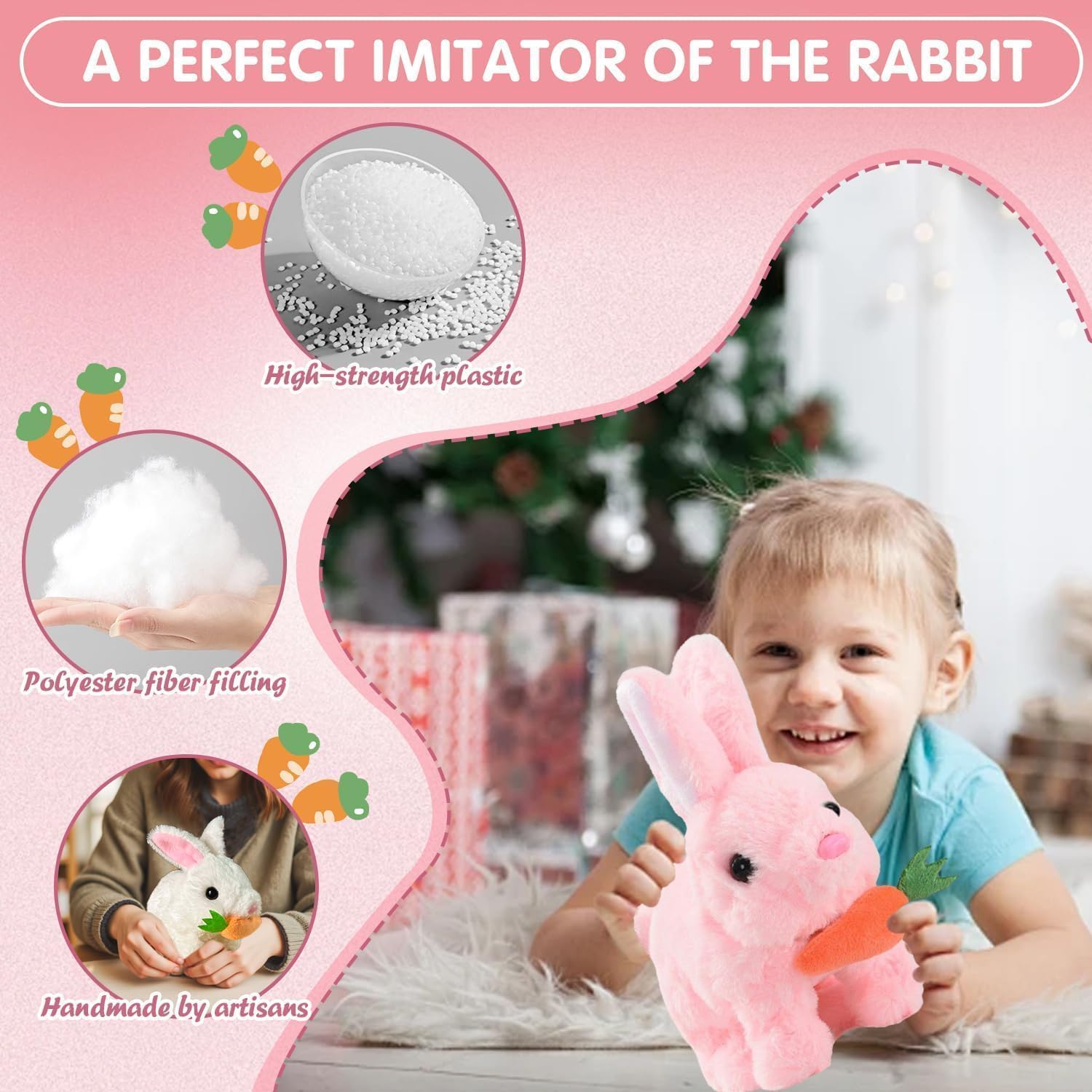 KDIRST Bunby - My Realistic Bunny Toy, Interactive Bunny Realistic Bunny - Jumping, Twitching, and Shaking Ears, Bunny Realistic Bunny Toy, Bunbi Realistic Bunny, Realistic Bunny Toys for Kids(White) - Image 3