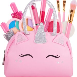 Kids Real Makeup Kit for Girls with Pink Unicorn Purse, Non Toxic Washable Make Up - Unicorn Toys for Toddler & Birthday Gifts for Girl Ages 3 4 5 6 7 8 9 10 Years Old - Pretend Play Vanity Set