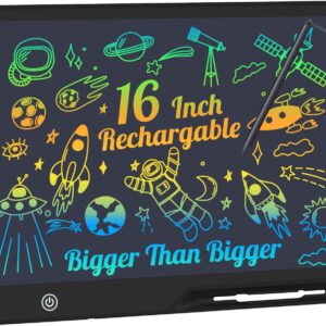 LCD Writing Tablet,16 Inch Colorful Screen Rechargeable Doodle Board Toddler Educational Toys for 3 4 5 6 Years Old Boys Girls Reusable Portable Drawing Tablet Christmas Toys Gifts for Kids (Black)