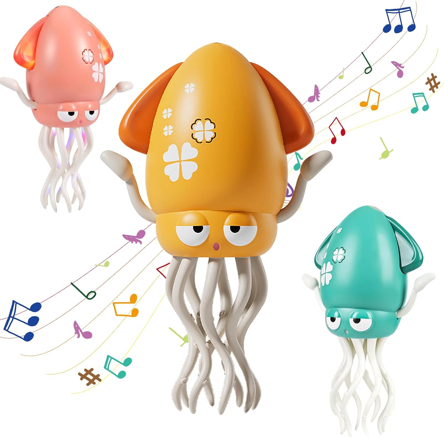 LFACHTER Electric Crawling Octopus Toy with LED Lights & Music, Smart Obstacle Avoidance, Interactive Auto-Dance Octopus for Gifts, Toddlers, Indoor Fun, Brings Endless Giggles (Yellow)