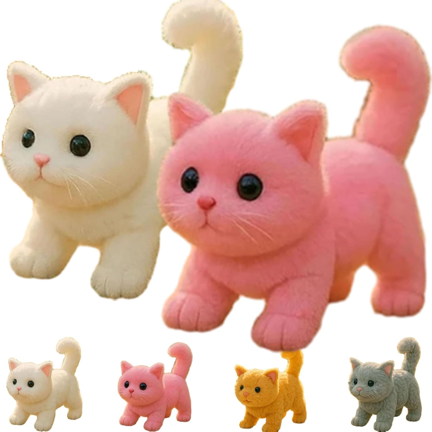 Luniguin My Realistic Cat - Bring Endless Joy and Warmth, Realistic Cat Stuffed Animal, That Acts Like a Real Cats, That Walks, Meows & Tail Wagging (White+Pink)