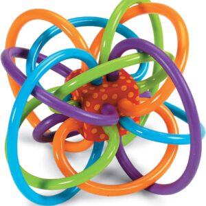 Manhattan Toy Winkel Rattle & Sensory Teether Toy, Blue/Green/Orange, 5 Inch x 4 Inch x 3.5 Inch