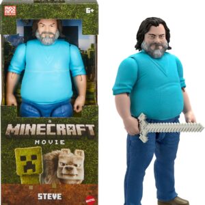 Mattel Minecraft Large-Scale Action Figure, 12-inch Posable Steve Toy Collectible Inspired by A Minecraft Movie