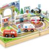 Melissa & Doug 18-Piece Wooden Take-Along Tabletop Town, 4 Rescue Vehicles, Play Pieces, Bridge