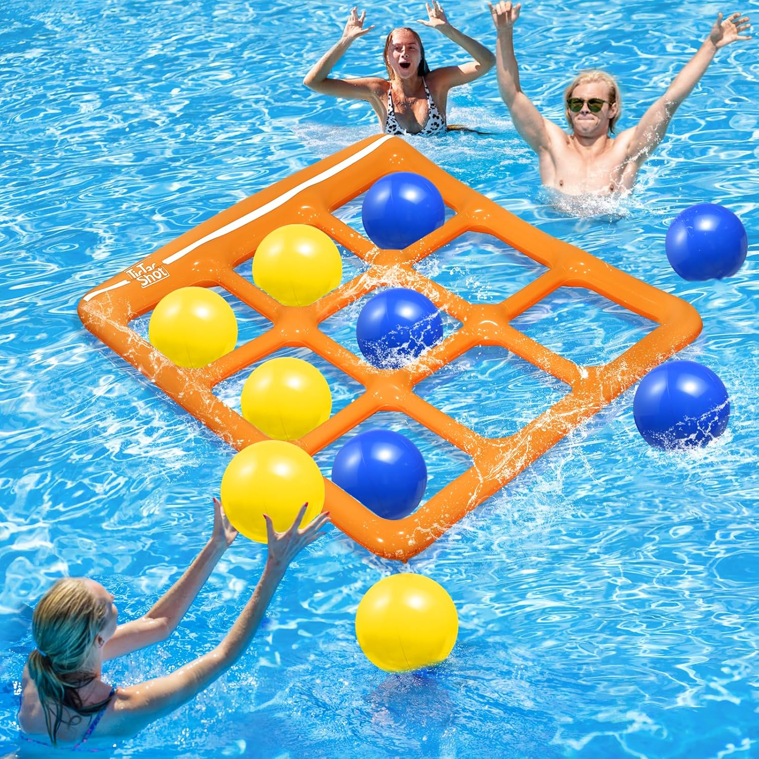 Pool Toys Games Set- Tic-Tac-Toe Inflatable Pool Toy with 10 Balls - for Adults Teens Kids 2-10 Players