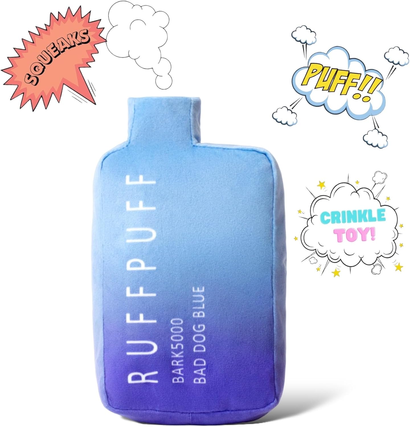 Ruff Puff Cute Plush Dog Toys - Funny Parody Puppy Toys with Squeaker - Dog Birthday Gift (Blue) - Image 3