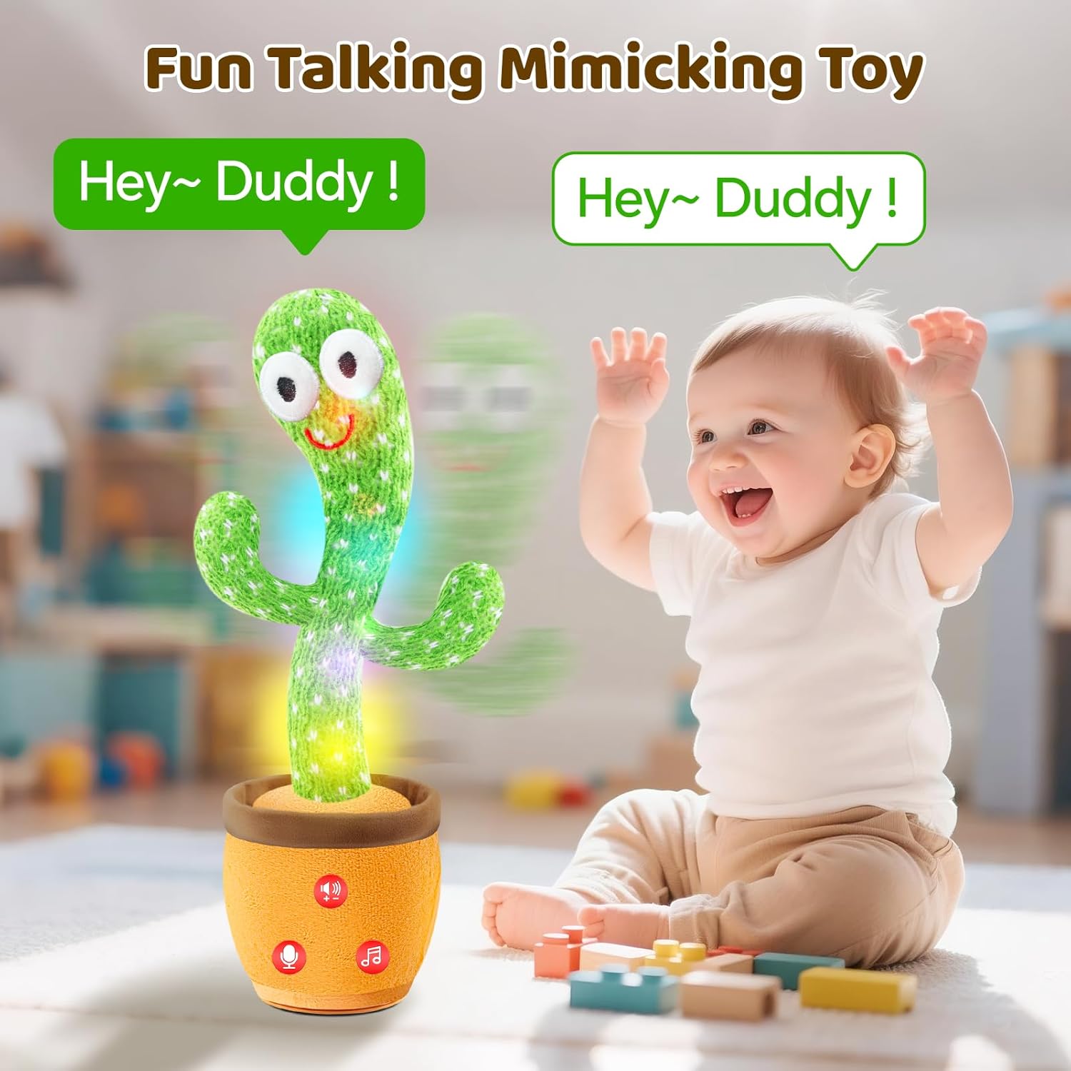 SANJOIN Dancing Talking Cactus Toy for Baby Toddler, Boys Girls Gifts Singing Mimicking Recording Repeating What You Say Baby Toys with 120 English Songs (Adjustable Volume) - Image 3