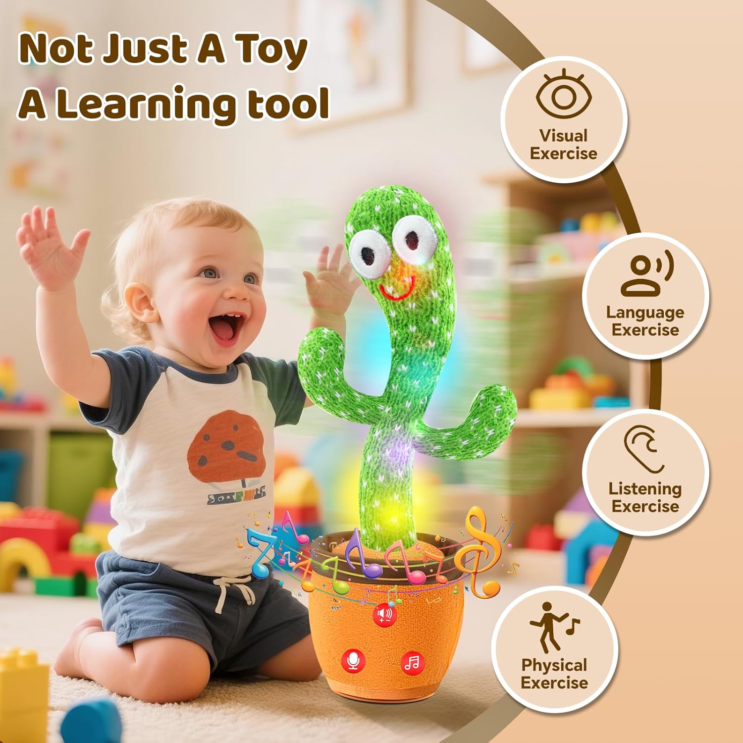 SANJOIN Dancing Talking Cactus Toy for Baby Toddler, Boys Girls Gifts Singing Mimicking Recording Repeating What You Say Baby Toys with 120 English Songs (Adjustable Volume) - Image 6