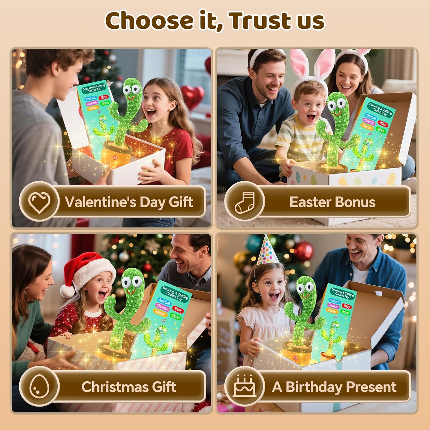 SANJOIN Dancing Talking Cactus Toy for Baby Toddler, Boys Girls Gifts Singing Mimicking Recording Repeating What You Say Baby Toys with 120 English Songs (Adjustable Volume) - Image 4